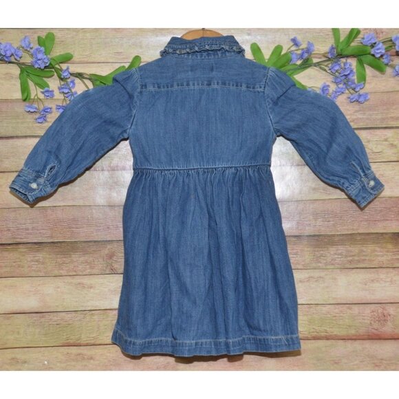 Ralph Lauren Denim Dress Button Up Ruffles Baby 24M Blue Preppy Long Sleeve Pony - Picture 5 of 9